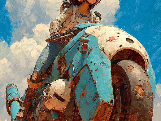 救命！這廢土機車女孩也太野了吧！??（個人主頁-ZNzMyODk0ODg=） - AI作品 - 站酷設(shè)計師斗神俊俊原創(chuàng)素材 - 站酷ZCOOL