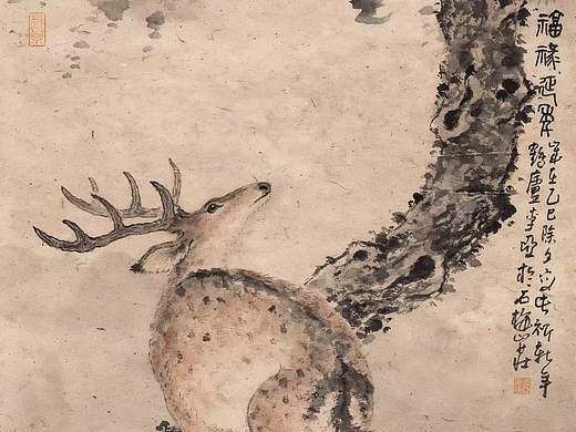 福禄延年 100cm×50cm 纸本设色