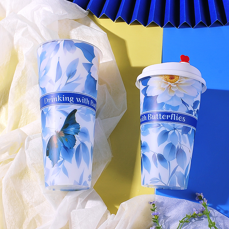 90口径膜内贴注塑奶茶杯蝶恋花花蝴蝶（图ZNDA0MDA1NzM2） - 产品摄影 - 站酷设计师爱上瘾摄影原创素材 - 站酷ZCOOL