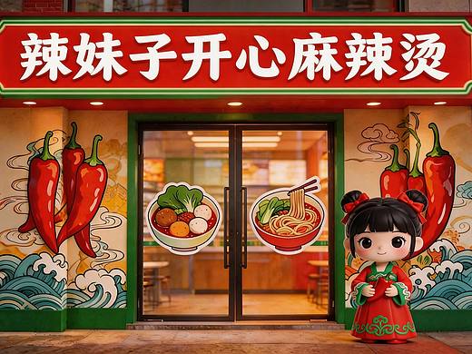 辣妹子开心麻辣烫IP店面设计