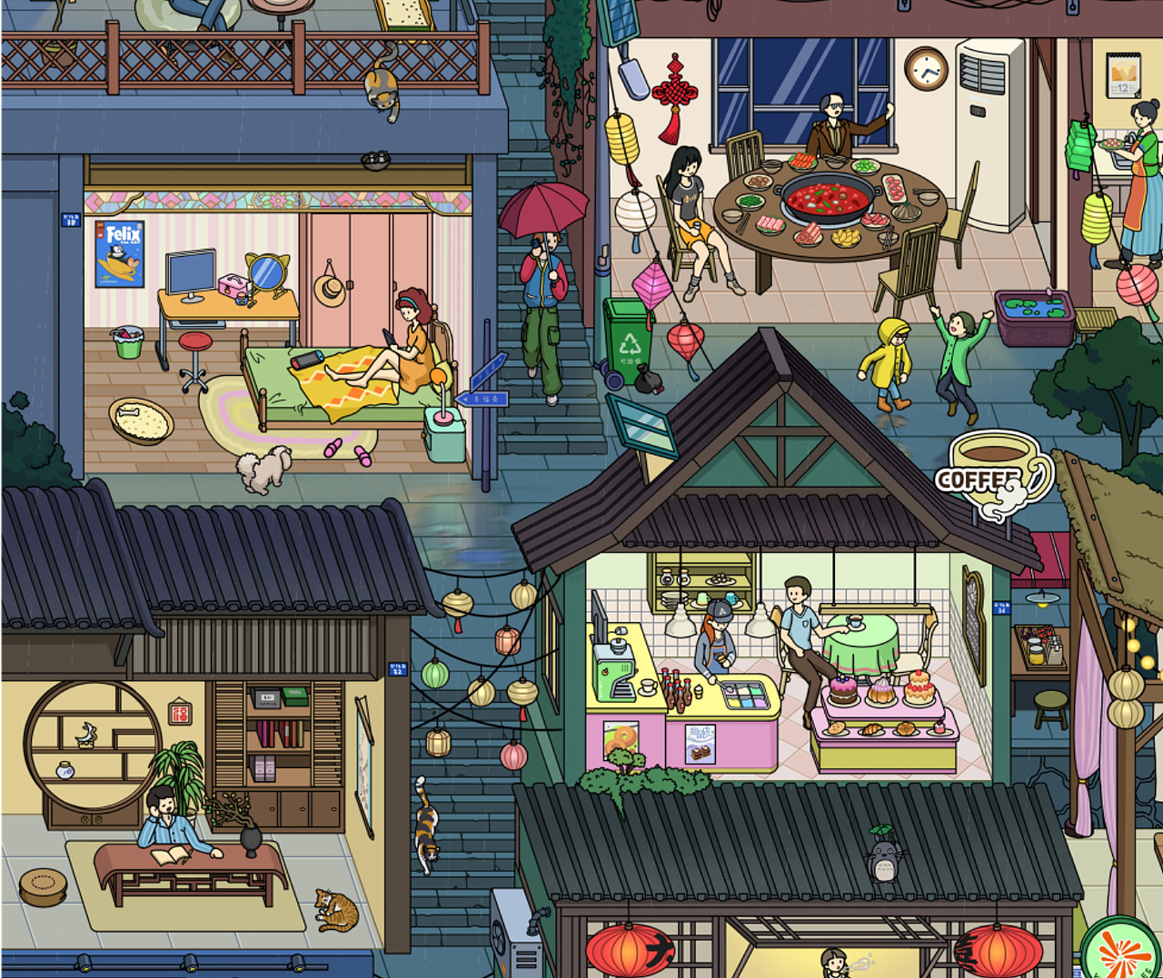 雨夜中的山城小镇（图ZNDA0MDMwMDAw） - 商业插画 - 站酷设计师火力熊师傅原创素材 - 站酷ZCOOL