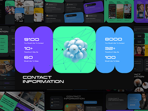 PPT模板时尚潮流潮玩酷玩国外流行卡片式模块化荧光色