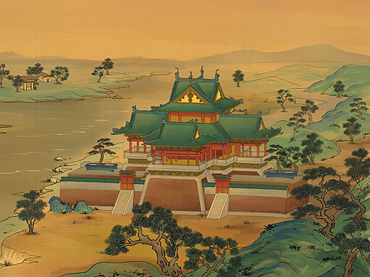 仿古风格包装插画