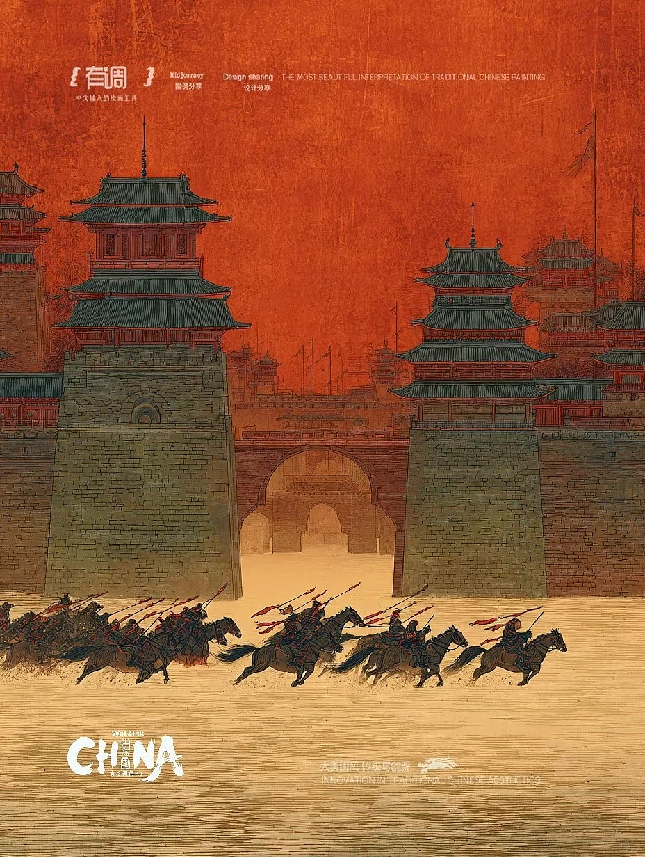 城阙之上，铁马踏沙（图ZNDA0MDU5Mzgw） - 艺术插画 - 站酷设计师Hue有调原创素材 - 站酷ZCOOL