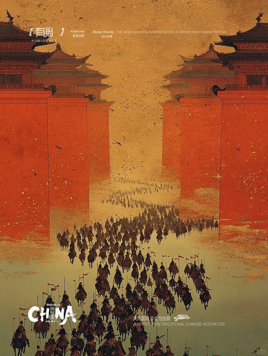 城阙之上，铁马踏沙（图ZNDA0MDU5NDAw） - 艺术插画 - 站酷设计师Hue有调原创素材 - 站酷ZCOOL