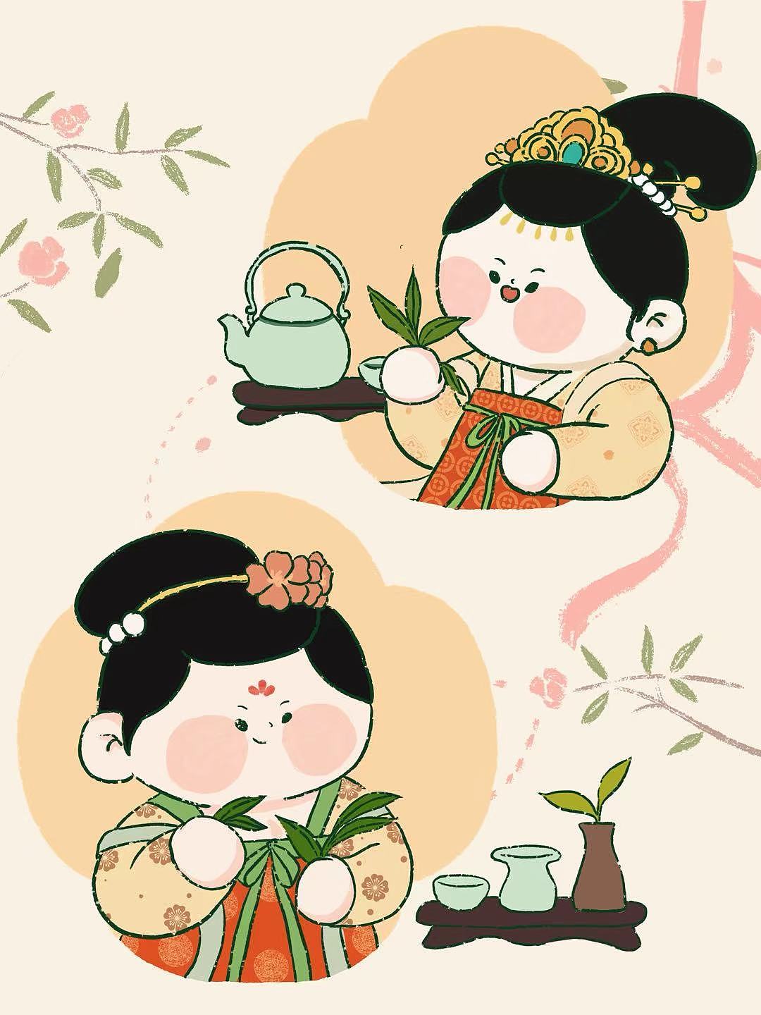 春芽·唐妞的茶日常（图ZNDA0MDk2NTg0） - 商业插画 - 站酷设计师画画的大佘原创素材 - 站酷ZCOOL