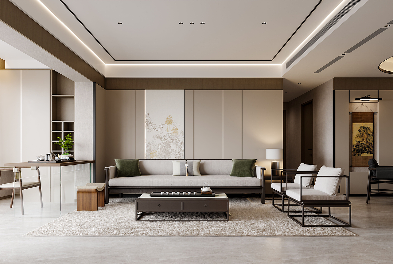 现代中式效果表现（图ZNDA0MDk3MTY4） - 家装设计 - 站酷设计师是丽丽啊wink原创素材 - 站酷ZCOOL