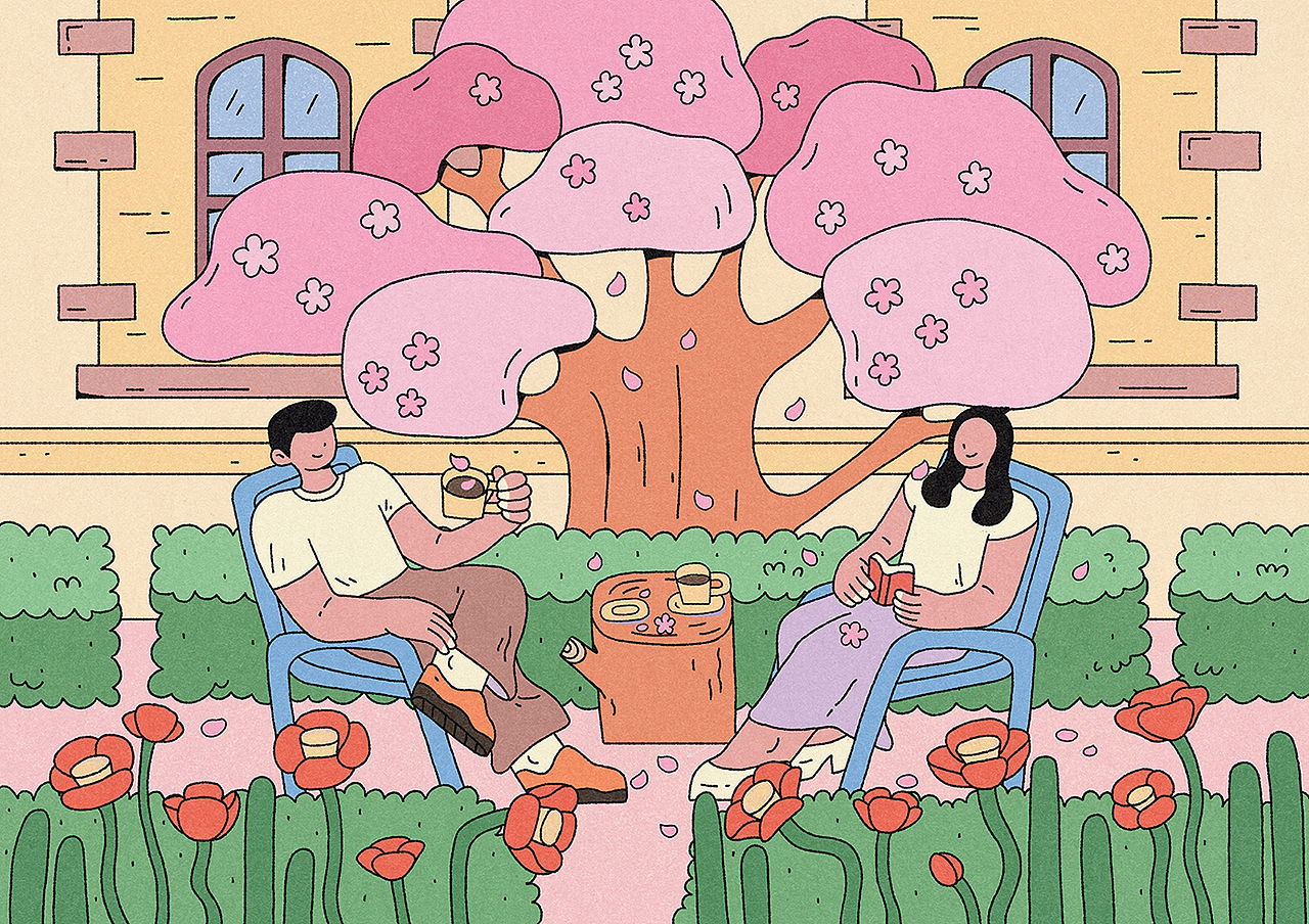 春日咖啡（图ZNDA0MTQ2NTg0） - 商业插画 - 站酷设计师大文插画原创素材 - 站酷ZCOOL