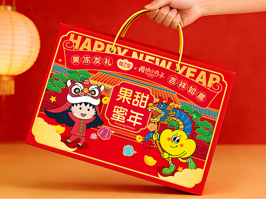 新中式国潮风樱桃小丸子IP联名礼盒包装插画设计