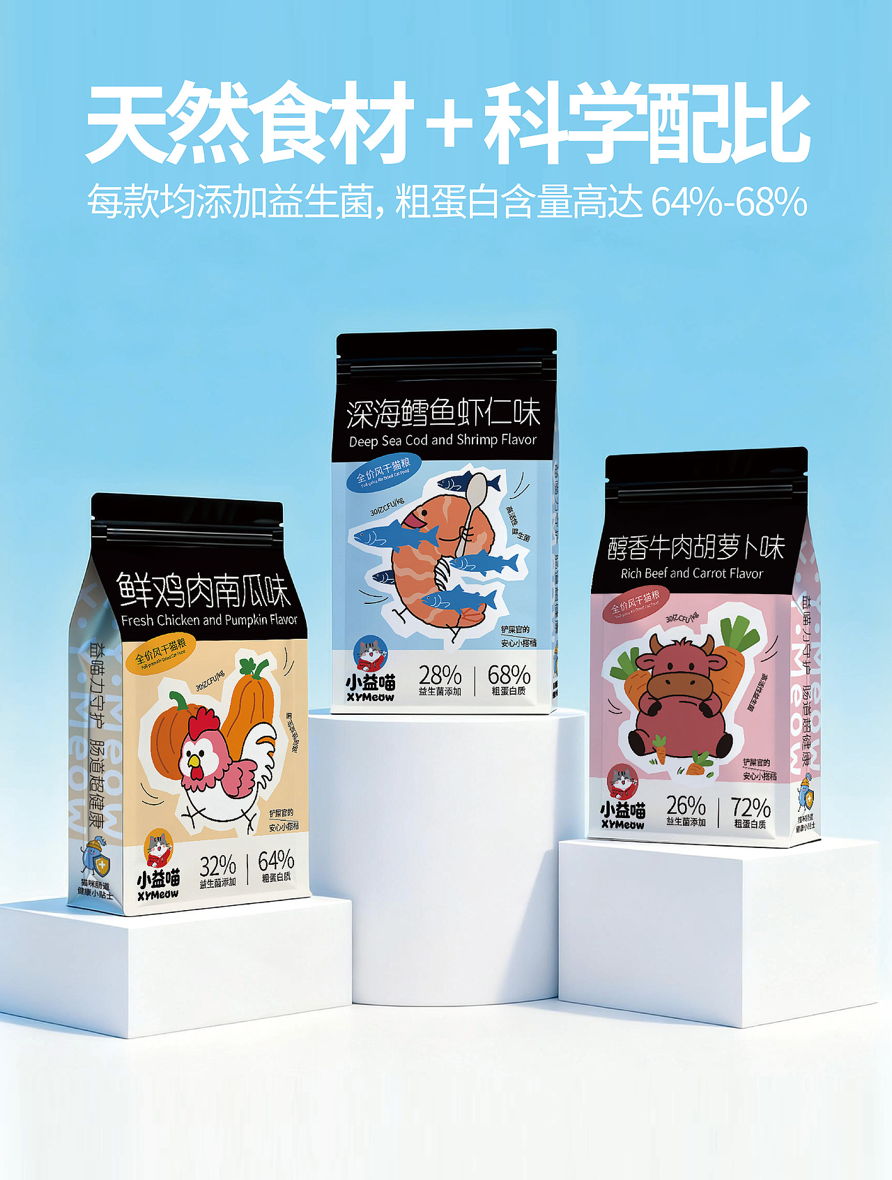 项目名称：《小益喵》猫粮系列包装（图ZNDA0MTY3MjU2） - 包装 - 站酷设计师球球宠绘时光记原创素材 - 站酷ZCOOL