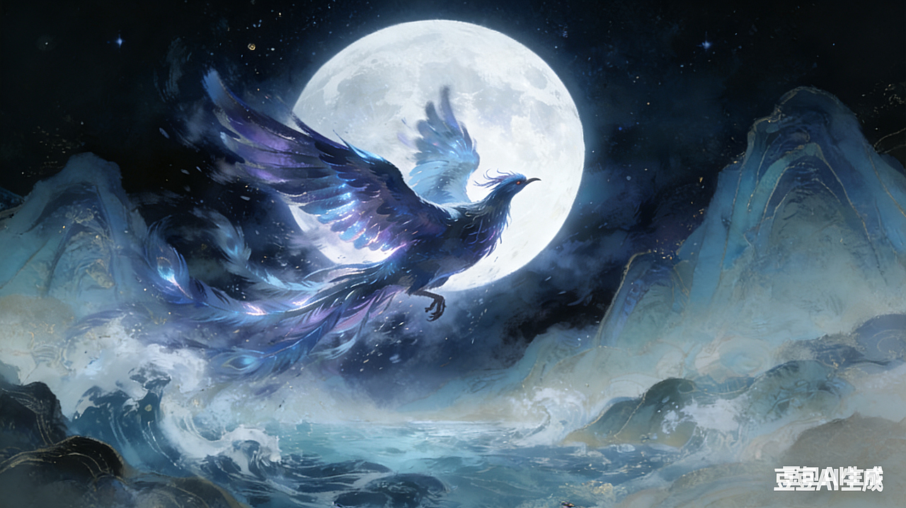 《精卫衔石，沧溟未改》（图ZNDA0MTk5NjE2） - AI作品 - 站酷设计师JuneandY原创素材 - 站酷ZCOOL