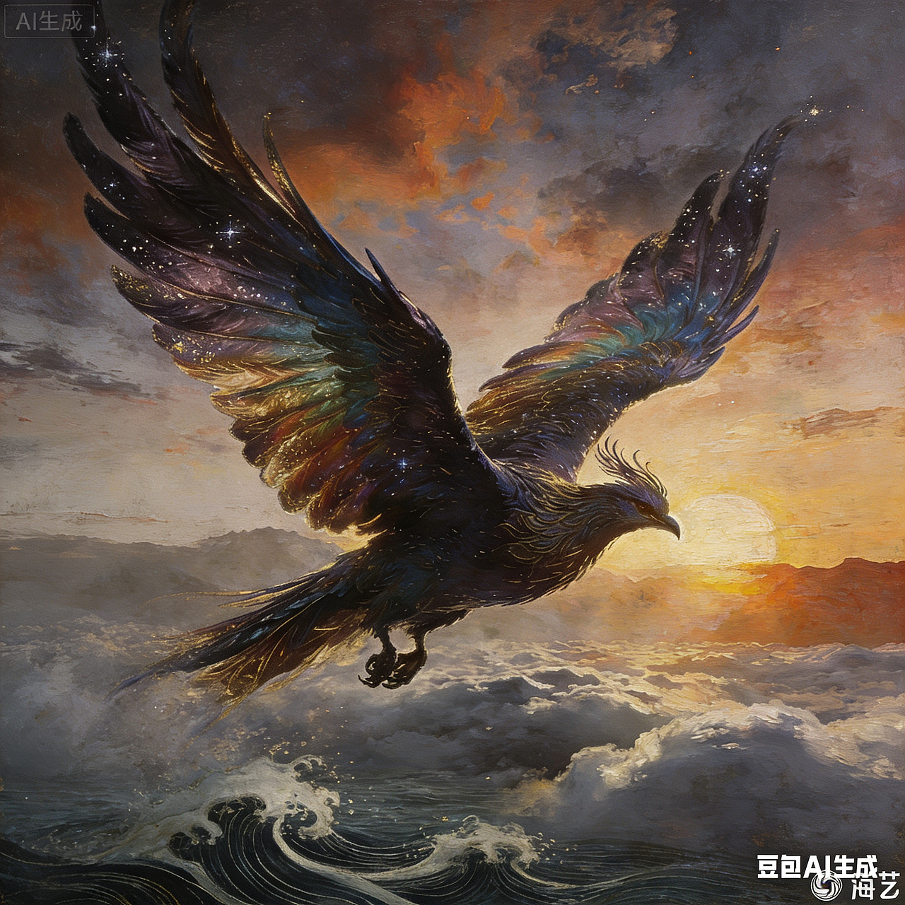 《精卫衔石，沧溟未改》（图ZNDA0MTk5NjMy） - AI作品 - 站酷设计师JuneandY原创素材 - 站酷ZCOOL