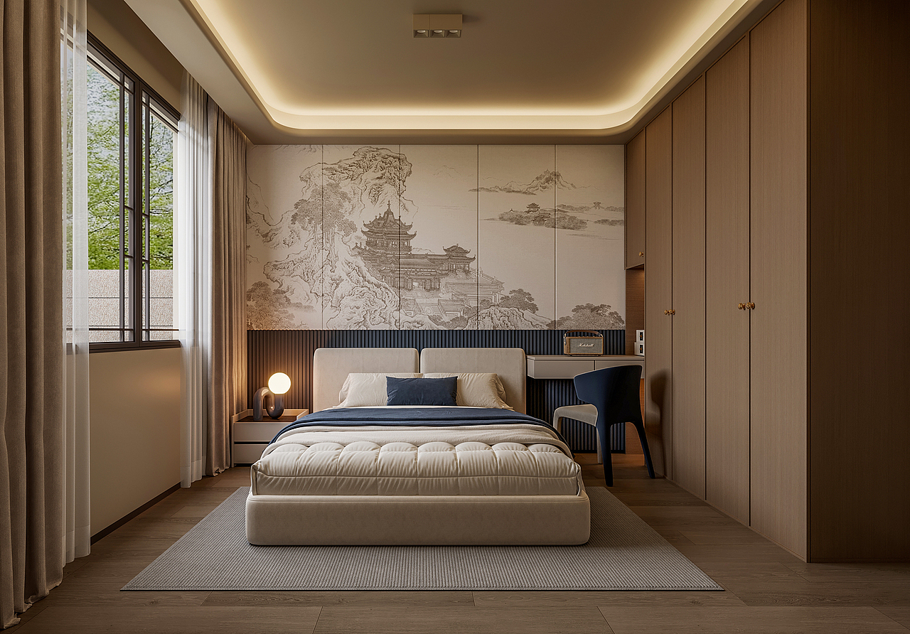 新中式挑空别墅客餐厅效果图表现（图ZNDA0MjAxNDY4） - 家装设计 - 站酷设计师王彤ing原创素材 - 站酷ZCOOL