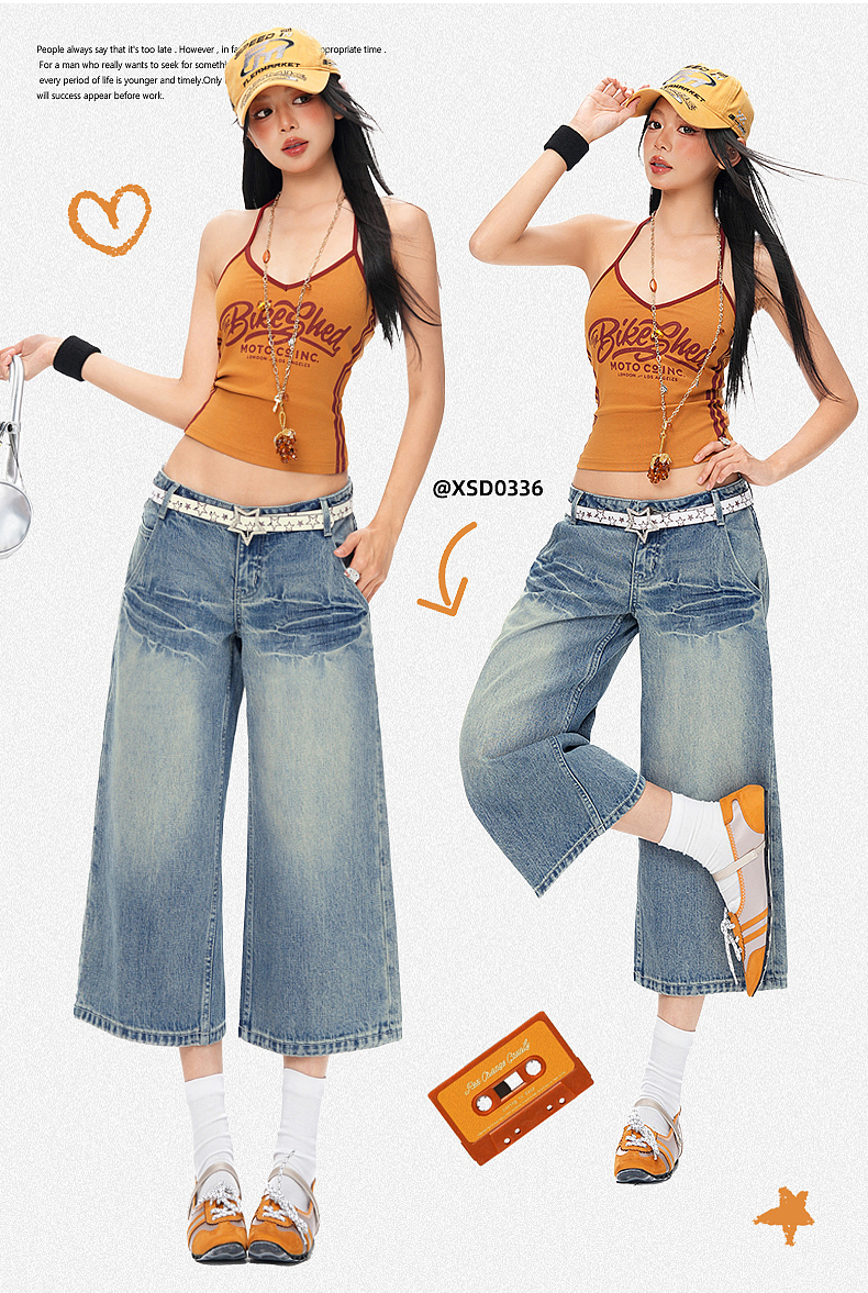美式辣妹街头风破洞牛仔喇叭裤详情页排版海报模特拼图（图ZNDA0MjE1MDA4） - 其他平面 - 站酷设计师特务L原创素材 - 站酷ZCOOL