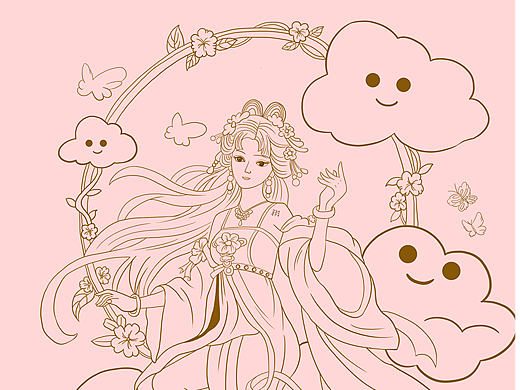 坐在云朵上的女孩