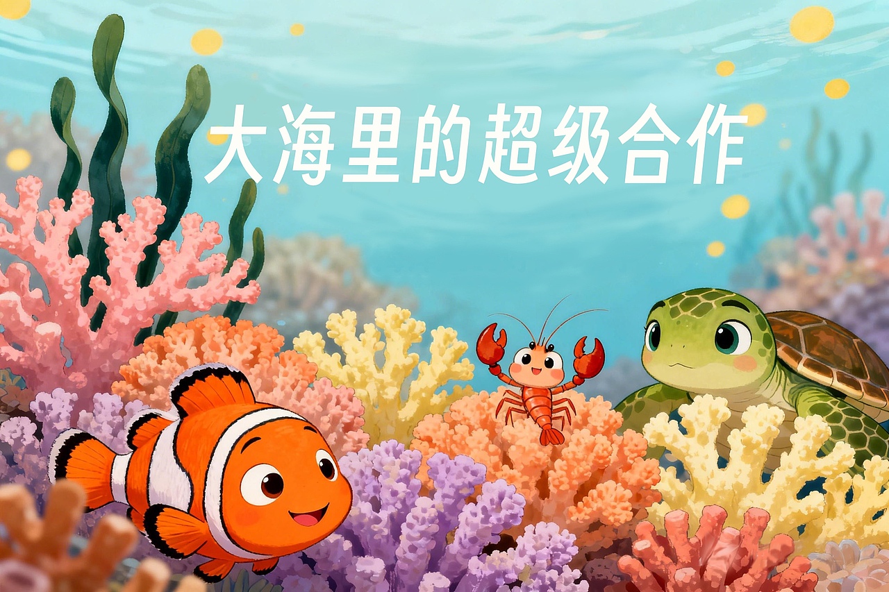 《大海里的超级合作》绘本（图ZNDA0MjM5NjIw） - AI作品 - 站酷设计师小扁BIAN原创素材 - 站酷ZCOOL