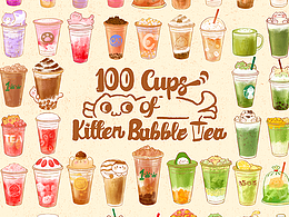 100杯奶茶水彩插画拼图版