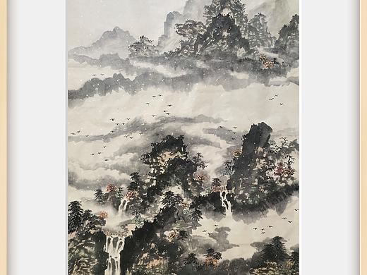 春山泼墨图-湖南国画家姚永丰-画原创诗词国画山水