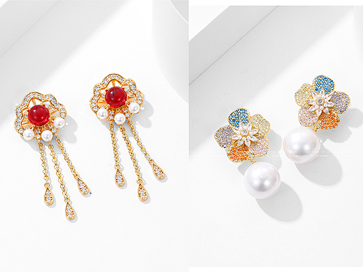 高端饰品静物拍摄 高级白底灰简洁耳环静物平铺拍照