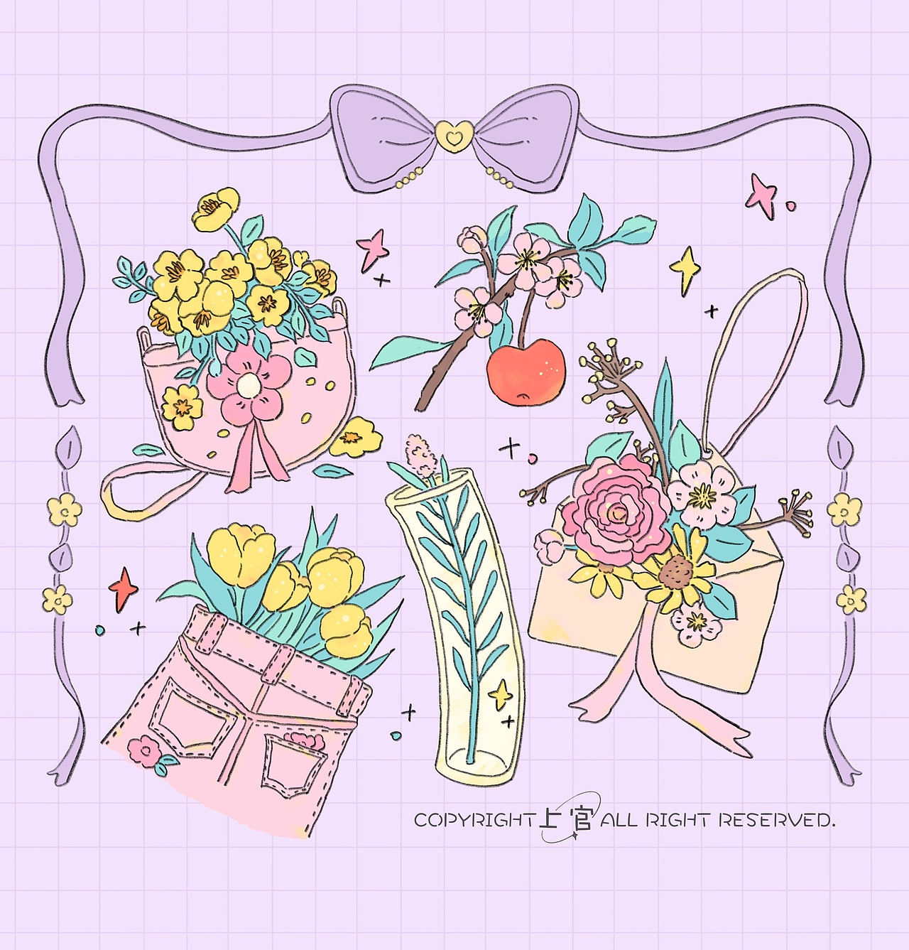 一组春日花花（图ZNDA0MzMwMjcy） - 艺术插画 - 站酷设计师上官P儿原创素材 - 站酷ZCOOL