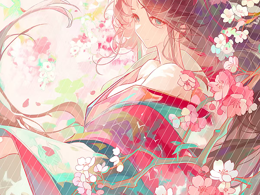 桃枝夭夭扶春纱，灼灼芳华映落霞