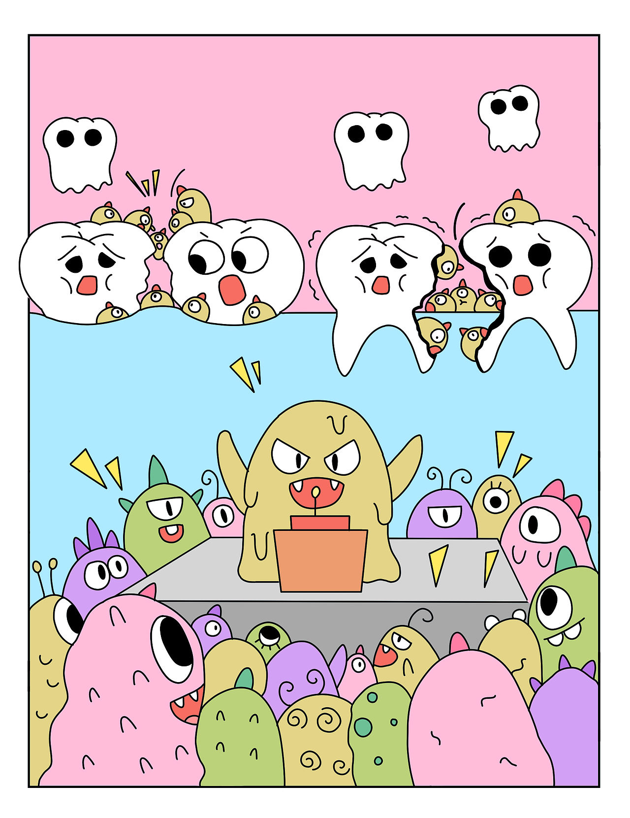 刚出版一本关于牙齿的漫画书（封面和一部分内页）（图ZNDA0MzYyNzE2） - 儿童插画 - 站酷设计师想有一只猫原创素材 - 站酷ZCOOL