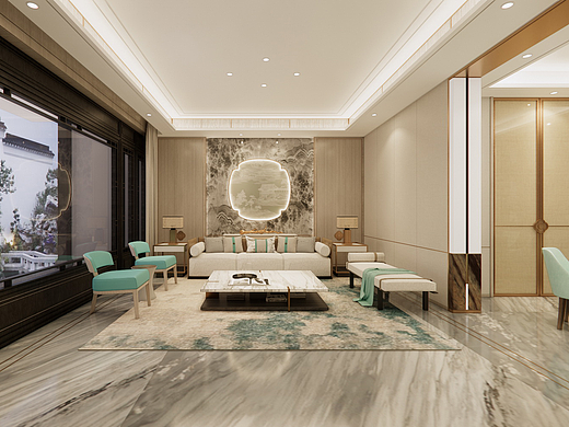 浙江温岭桃花源五层别墅客餐厅SU模型下载