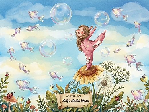 小女孩在花朵上踮脚起舞～（个人主页-ZNzMzMzcyNDA=） - 儿童插画 - 站酷设计师粟汐插画原创素材 - 站酷ZCOOL