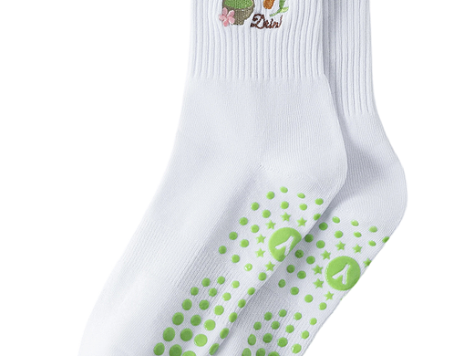 卷边抹茶扫把刺绣普拉提袜1双装【绿】