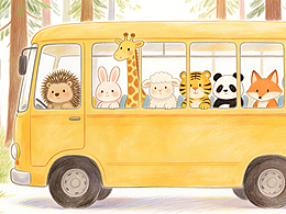 春日插画壁纸 | 森林公交站