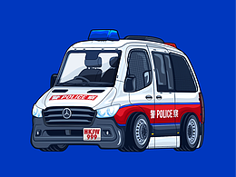 香港雪糕车警车Q版矢量插画公仔产品六面图设计