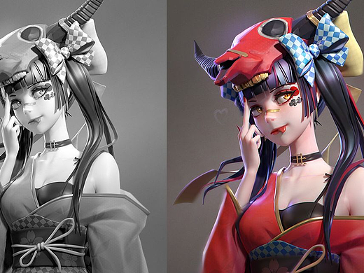 ZBrush-面具双马尾少女角色模型制作教程。zbrush雕刻