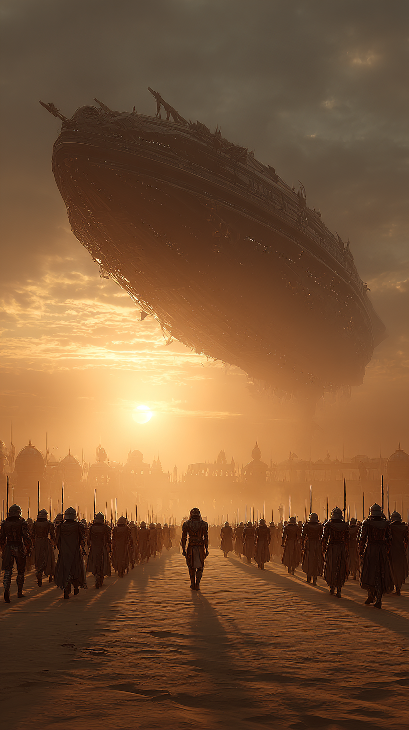 沙丘3，UFO降临，古代战士准备迎战！（图ZNDA0NTAwNDMy） - AI作品 - 站酷设计师斗神俊俊原创素材 - 站酷ZCOOL