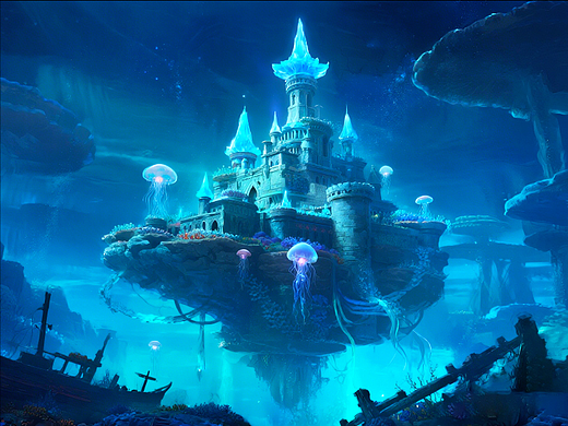 幻想系海底城堡｜AI场景｜横版