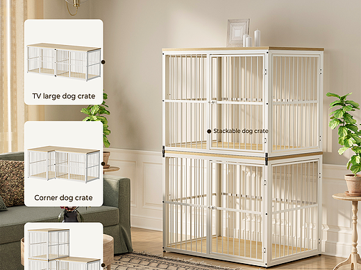 43英寸榉木色组合狗笼Amazon套图