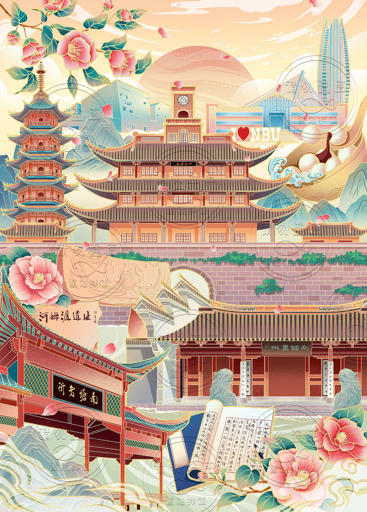 国风城市插画（图ZNDA0NTc2ODcy） - 商业插画 - 站酷设计师是阿酱啊0原创素材 - 站酷ZCOOL