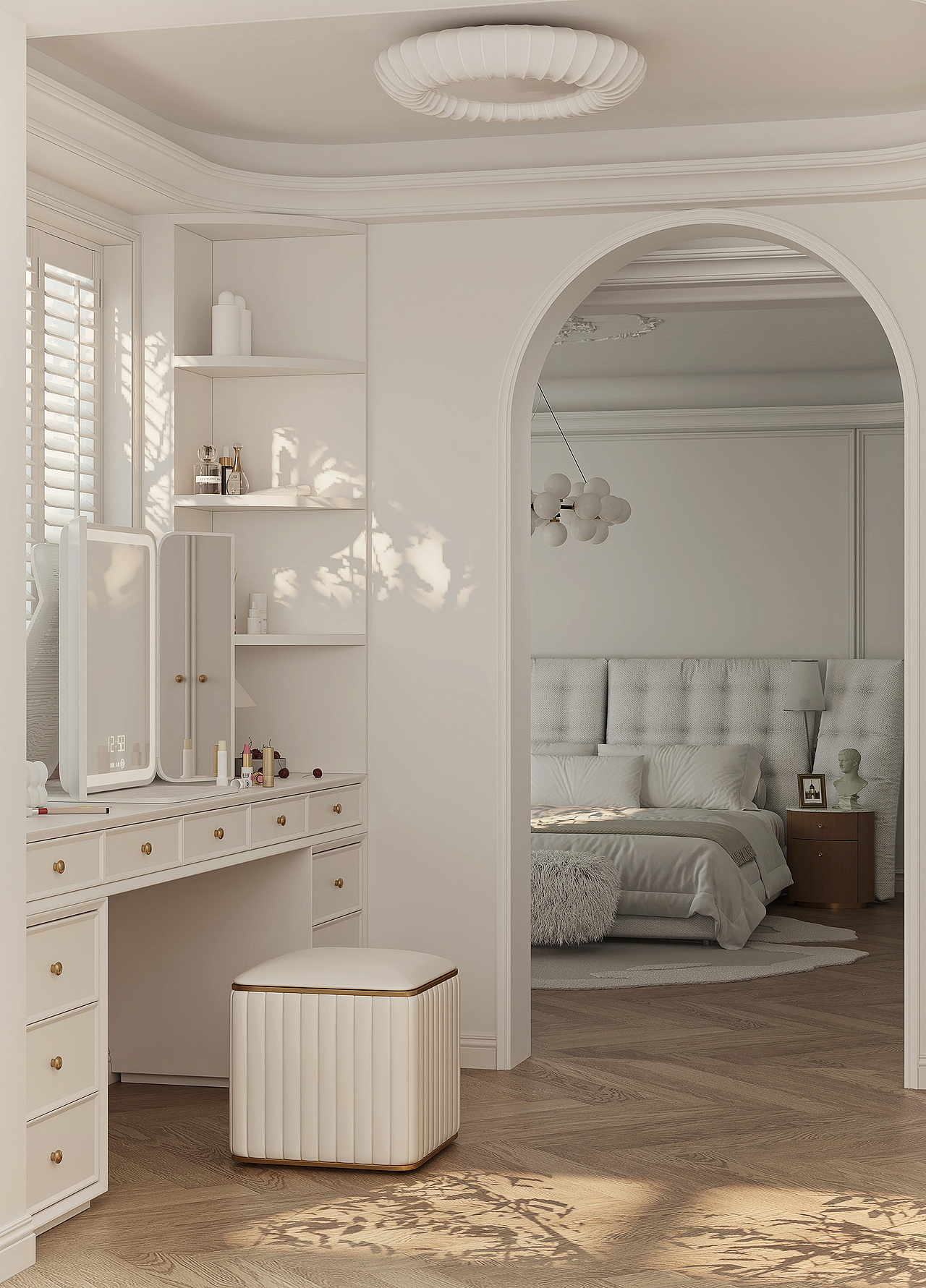 法式奶油风 + 现代简约的卧室（图ZNDA0NjAxMzAw） - 家装设计 - 站酷设计师煜铭效果图表现原创素材 - 站酷ZCOOL