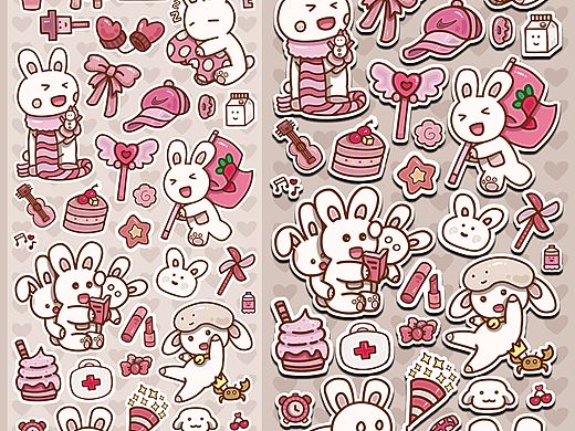 原创贴纸设计《粉红兔》