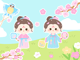 踏青贴纸造景图
