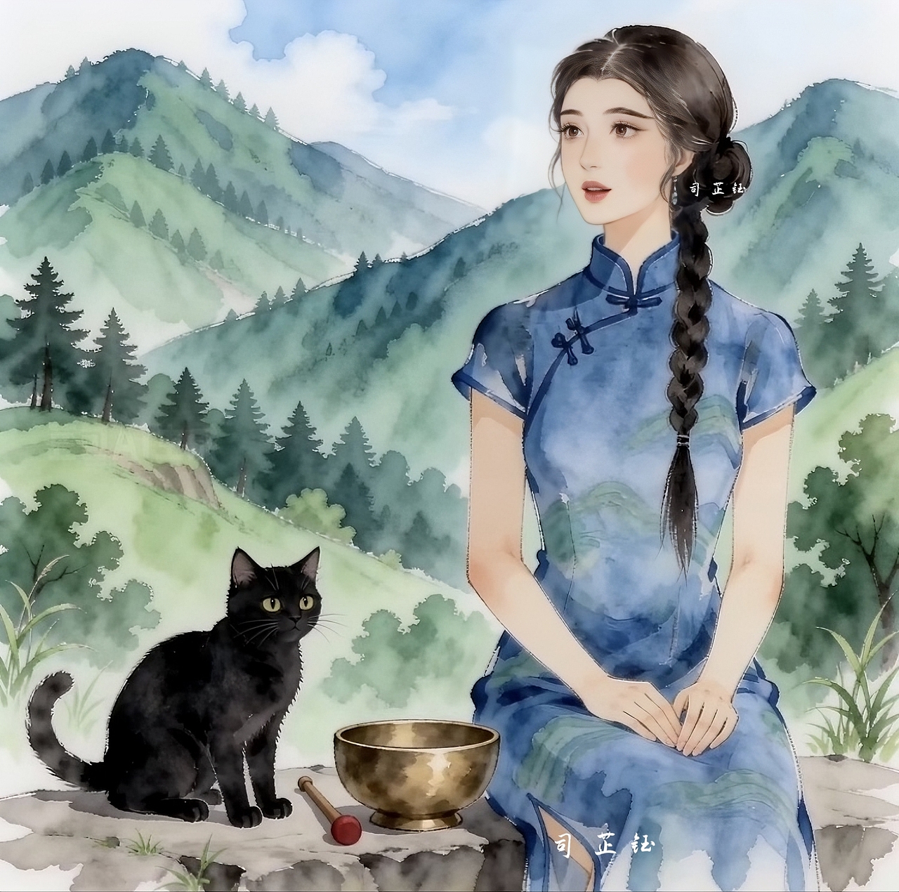 司芷玉原创国风插画｜颂钵疗愈系列 · 山间篇（图ZNDA0NjMzMjE2） - 商业插画 - 站酷设计师司芷钰IP主理人原创素材 - 站酷ZCOOL