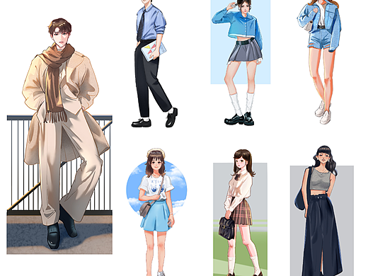 现代人物全身立绘插画