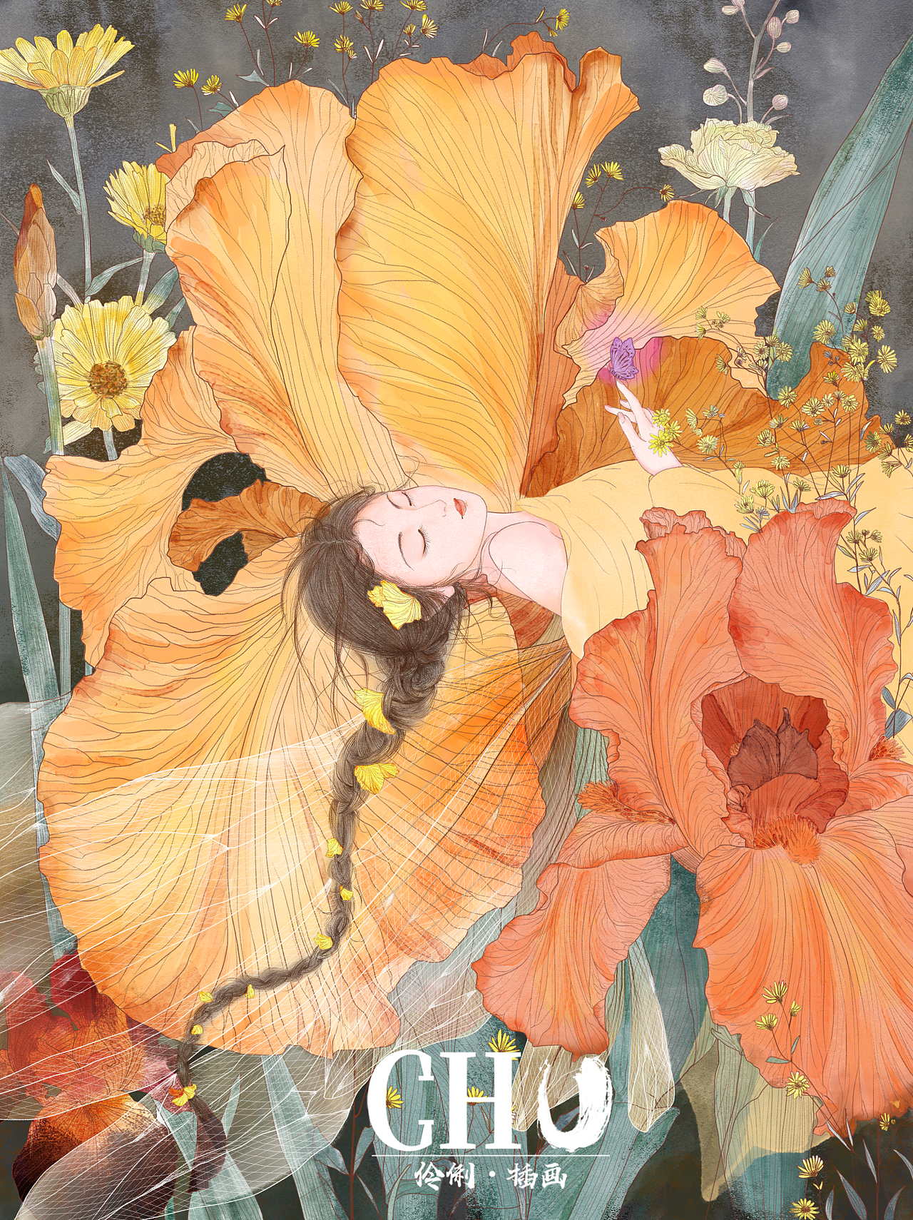 睡在花海里的姑娘（图ZNDA0NjYyMjg0） - 艺术插画 - 站酷设计师伶俐插画原创素材 - 站酷ZCOOL