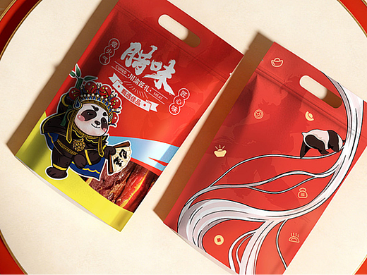 新中式国潮风中国红熊猫IP腊味食品包装设计