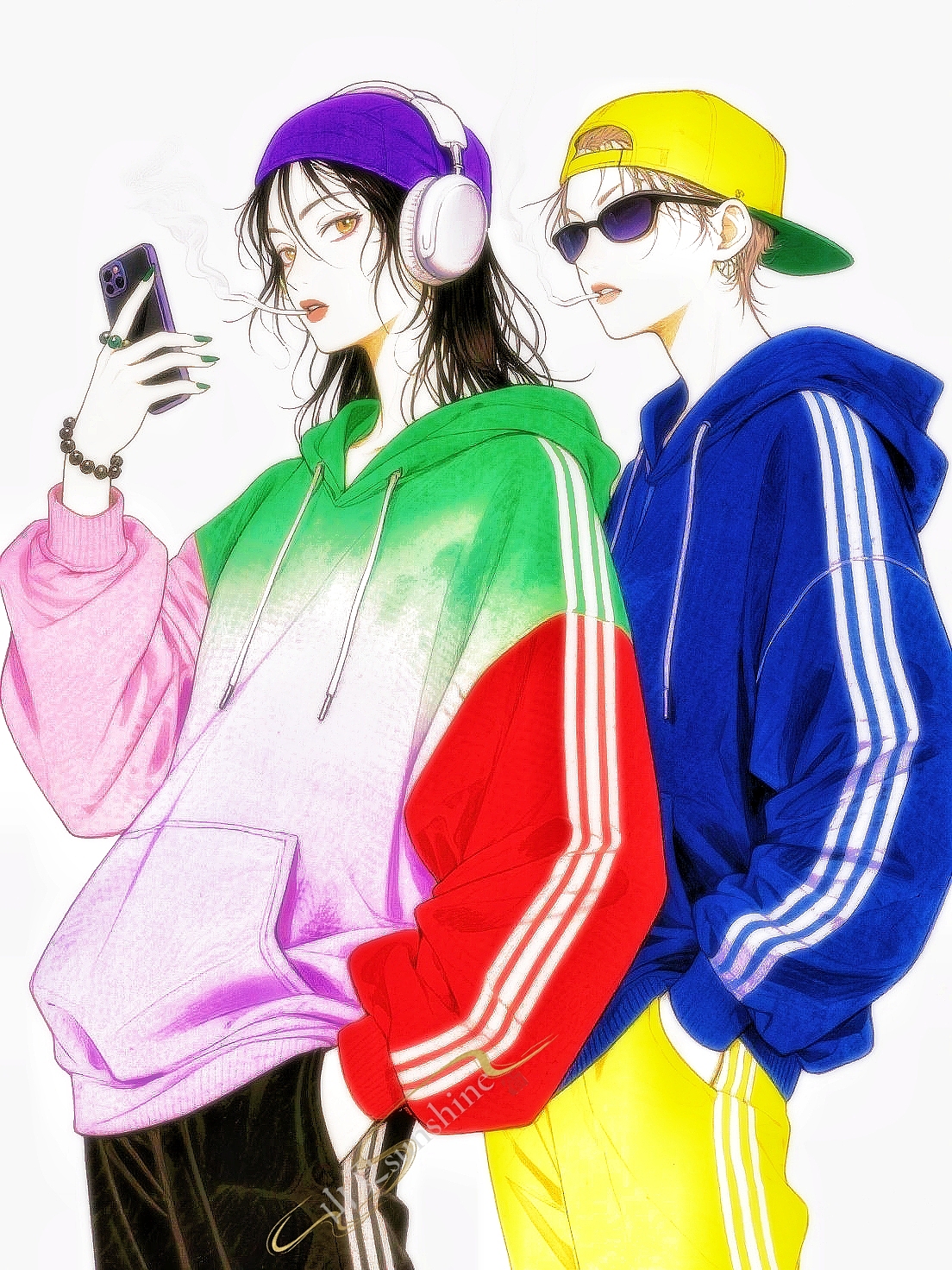 和怨种闺蜜的穿搭|与你分享过的青春，不比恋爱少半分（图ZNDA0NzAwNDcy） - 艺术插画 - 站酷设计师山夏SUNSHINE原创素材 - 站酷ZCOOL