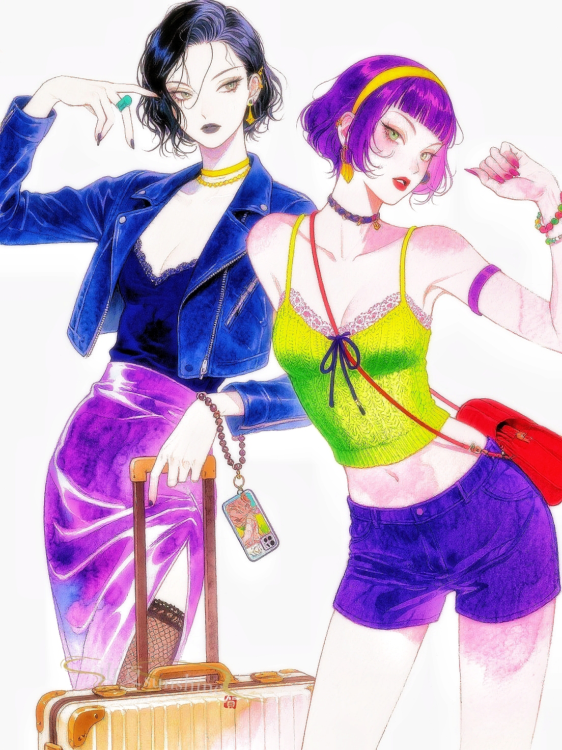 和怨种闺蜜的穿搭|与你分享过的青春，不比恋爱少半分（图ZNDA0NzAwNDQ4） - 艺术插画 - 站酷设计师山夏SUNSHINE原创素材 - 站酷ZCOOL