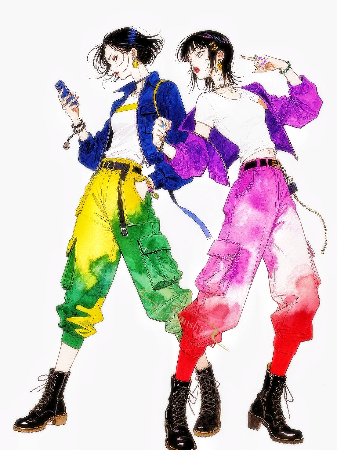 和怨种闺蜜的穿搭|与你分享过的青春，不比恋爱少半分（图ZNDA0NzAwNDc2） - 艺术插画 - 站酷设计师山夏SUNSHINE原创素材 - 站酷ZCOOL