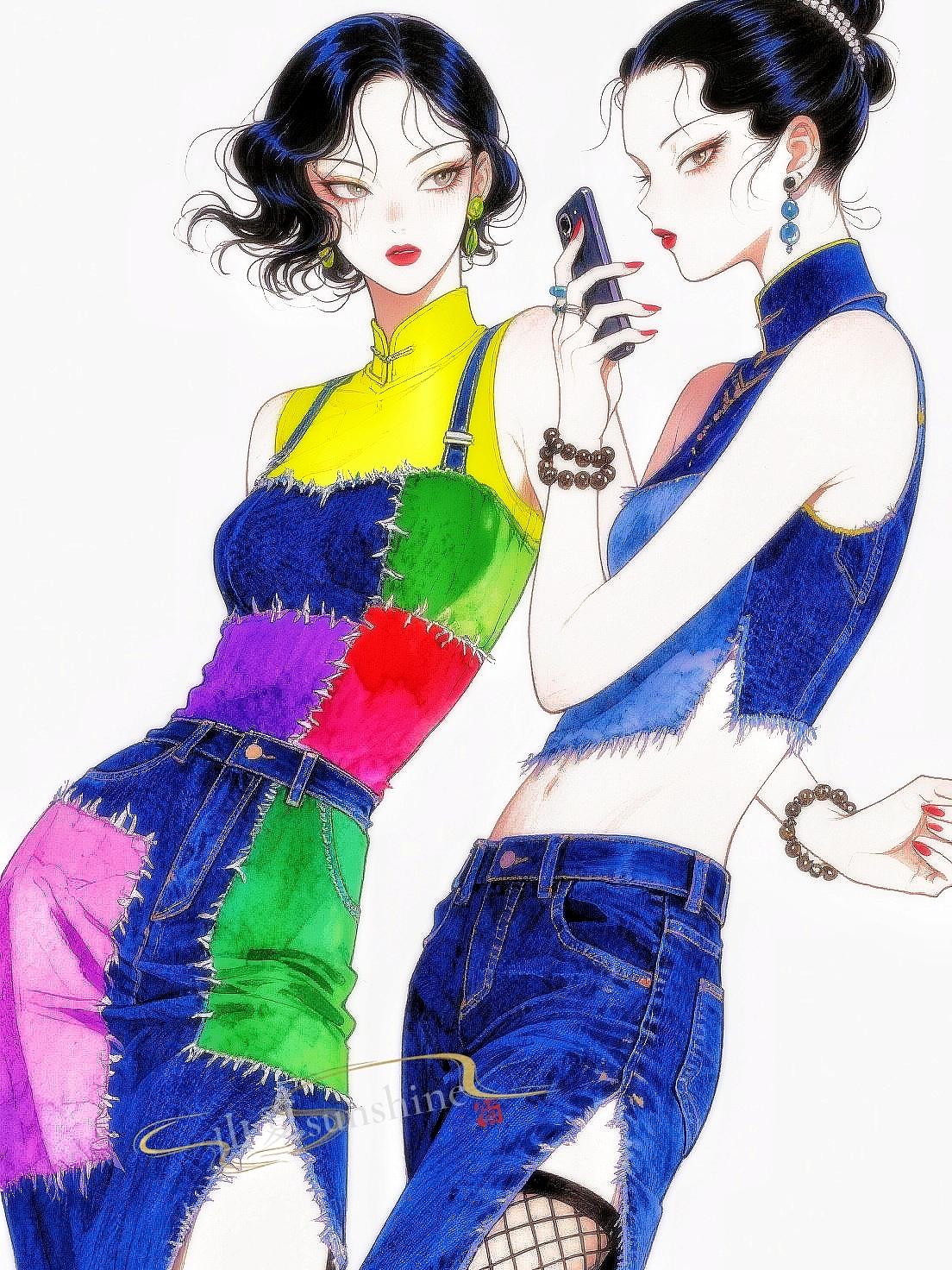 和怨种闺蜜的穿搭|与你分享过的青春，不比恋爱少半分（图ZNDA0NzAwNDY4） - 艺术插画 - 站酷设计师山夏SUNSHINE原创素材 - 站酷ZCOOL