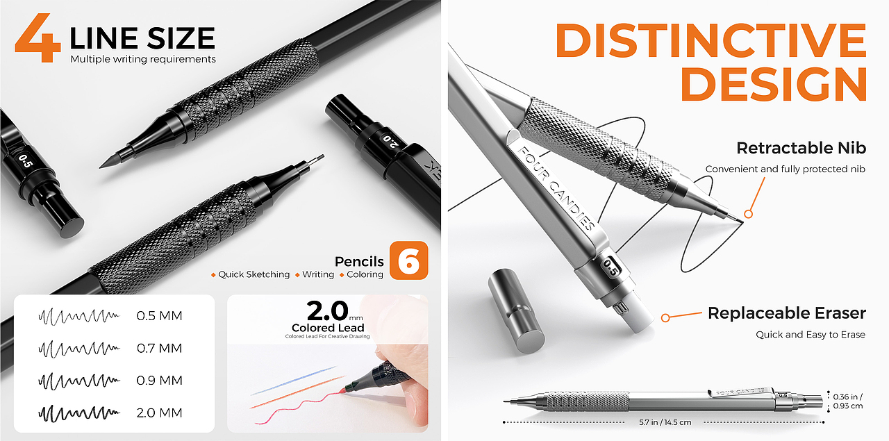 亚马逊电商设计作品|03|金属自动铅笔（图ZNDA0NzgxNzI4） - 产品 - 站酷设计师元幻视觉原创素材 - 站酷ZCOOL