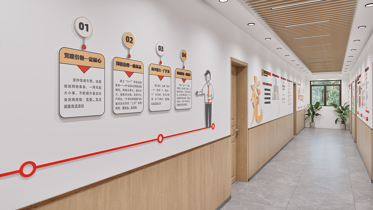 社区党建服务中心走廊设计｜网格化管理文化长廊（图ZNDA0Nzg1NDI4） - 其他空间 - 站酷设计师卡哇伊文化墙设计原创素材 - 站酷ZCOOL