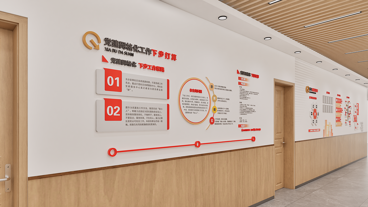 社区党建服务中心走廊设计｜网格化管理文化长廊（图ZNDA0Nzg1NDQ4） - 其他空间 - 站酷设计师卡哇伊文化墙设计原创素材 - 站酷ZCOOL